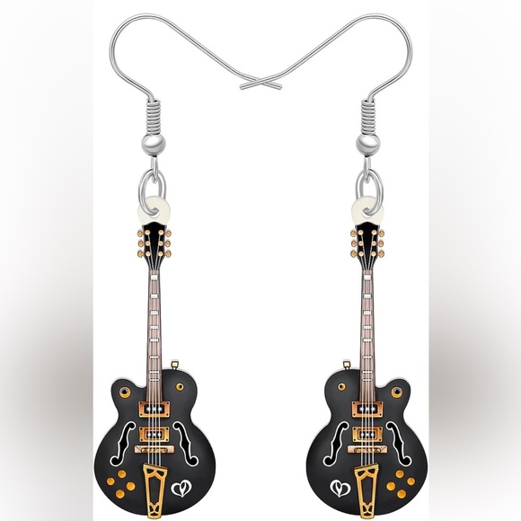 NWT-Black Guitar Earrings - Picture 1 of 4